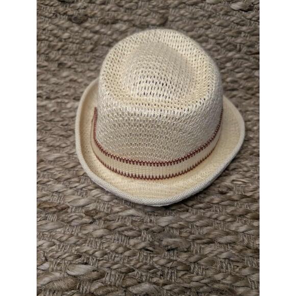 Mens World Cup Fedora Straw Hat Beige Brown Headband Size S - Picture 4 of 9